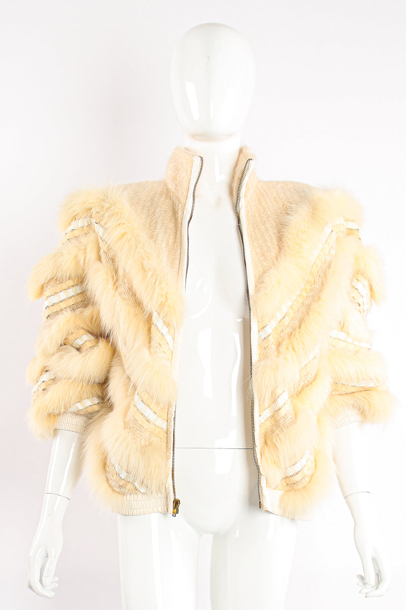 Vintage Signatures Woven Fur Chevron Bomber on Mannequin front open at Recess Los Angeles