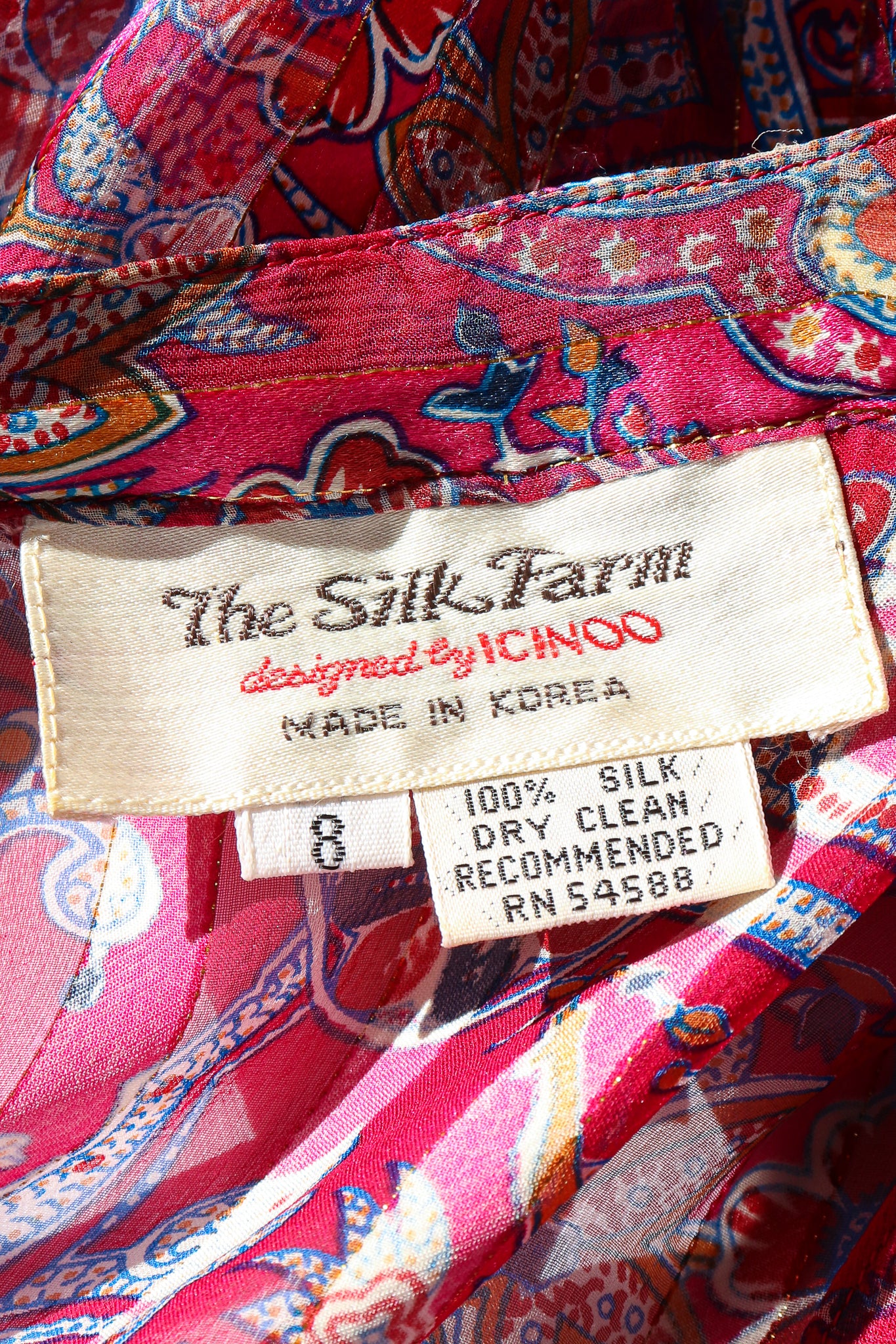 Vintage The Silk Farm Sheer Floral Stripe Ruffle Blouse label at Recess Los Angeles