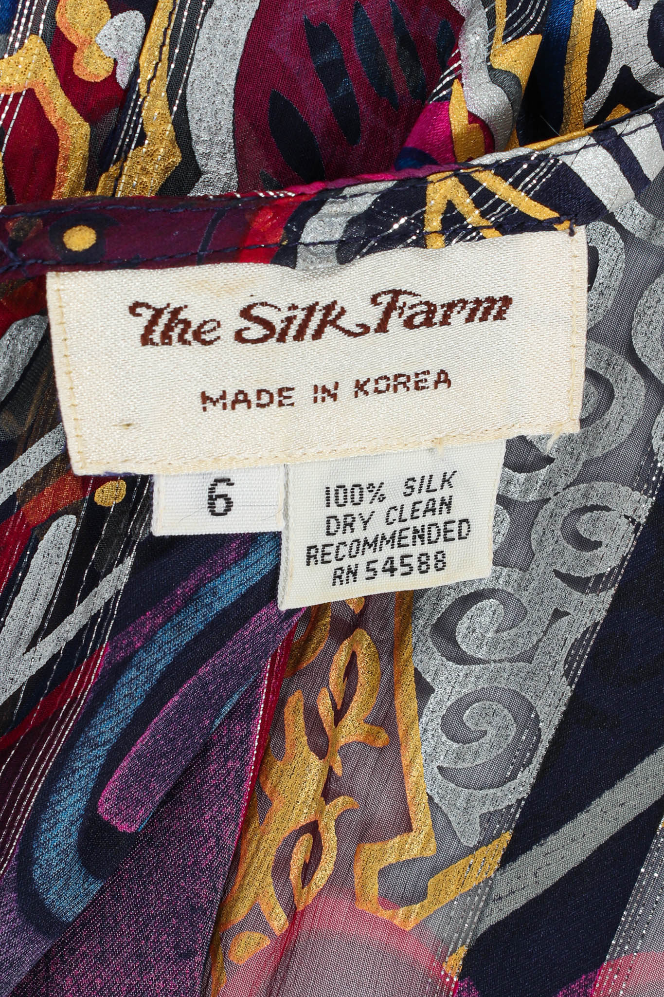 Vintage Silk Farm Abstract Geo Floral Silk Dress tag @ Recess Los Angeles