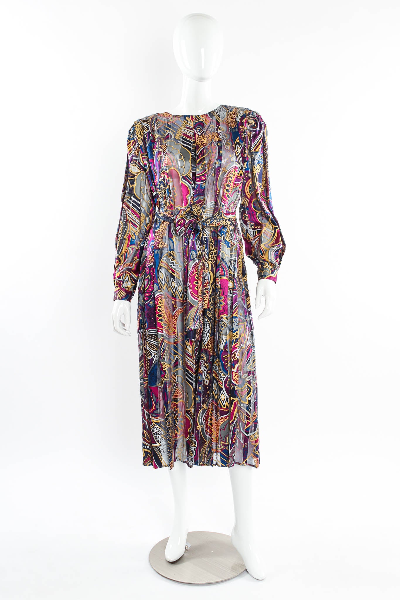 Vintage Silk Farm Abstract Geo Floral Silk Dress mannequin front @ Recess Los Angeles