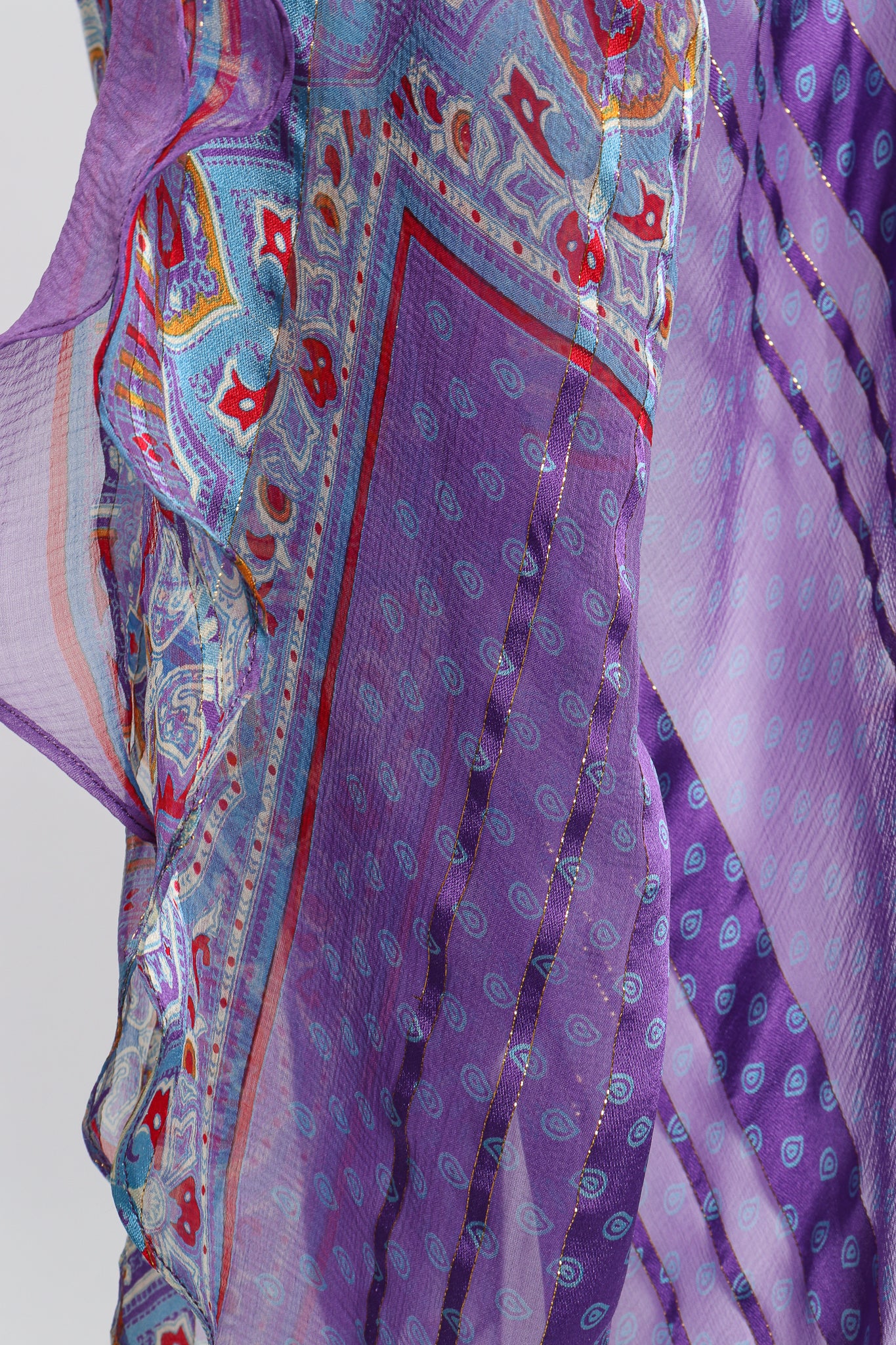 Vintage The Silk Farm Sheer Striped Ruffle Dress fabric detail at Recess Los Angeles