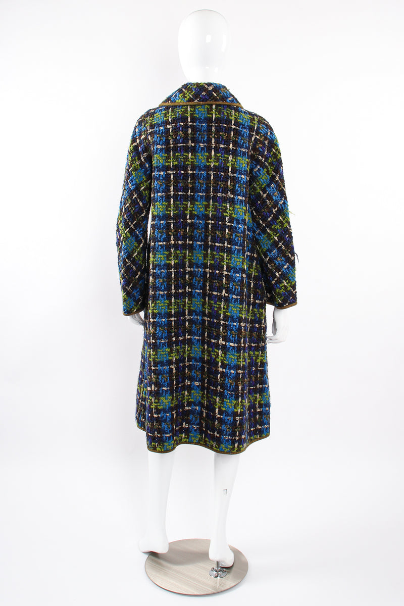 Vintage Sills Bonnie Cashin Plaid Tweed Blanket Coat on Mannequin back at Recess Los Angeles