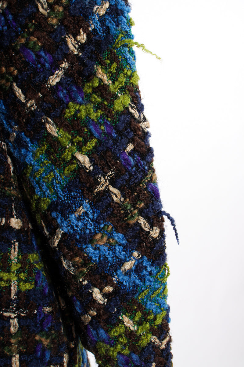 Vintage Sills Bonnie Cashin Plaid Tweed Blanket Coat fabric detail at Recess Los Angeles