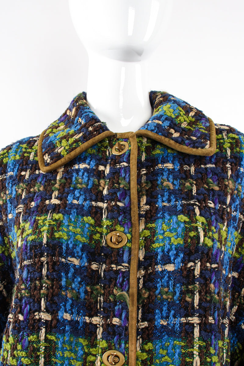 Vintage Sills Bonnie Cashin Plaid Tweed Blanket Coat on Mannequin collar at Recess Los Angeles