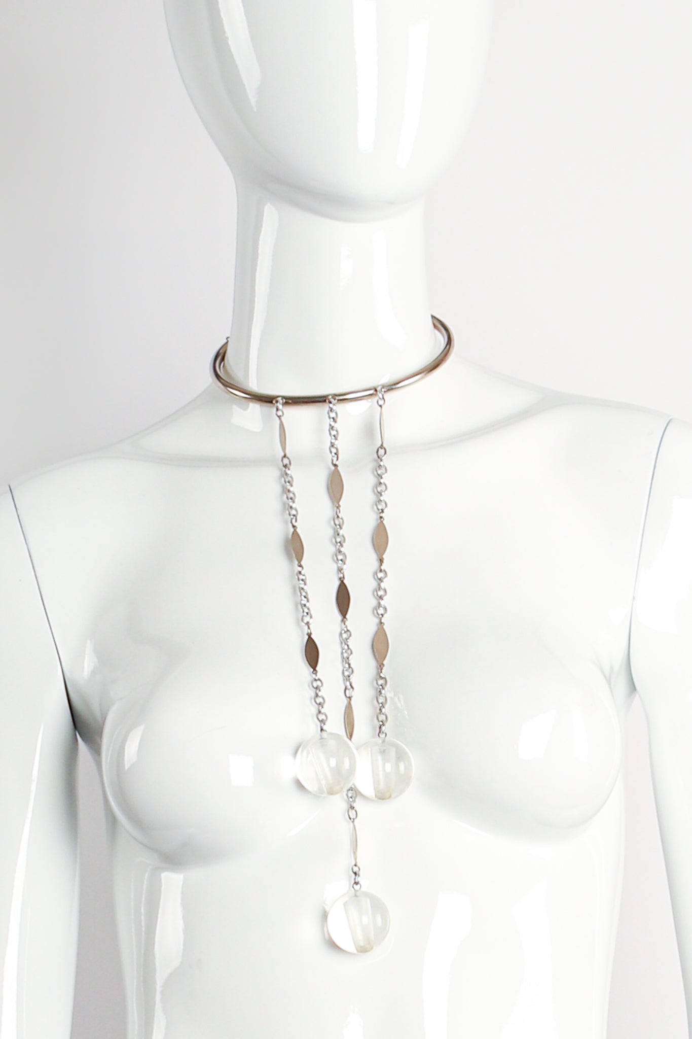 Vintage Space Age Collar Lucite Ball Drop Necklace on Mannequin at Recess LA