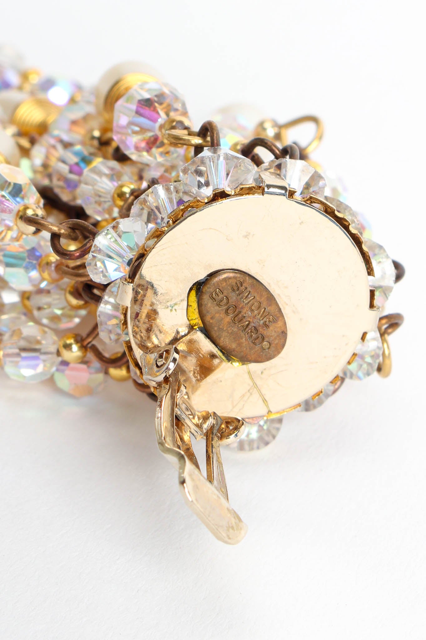 Vintage Simone Edouard Pearl Crystal Cluster Chandelier Earrings signed @ Recess LA