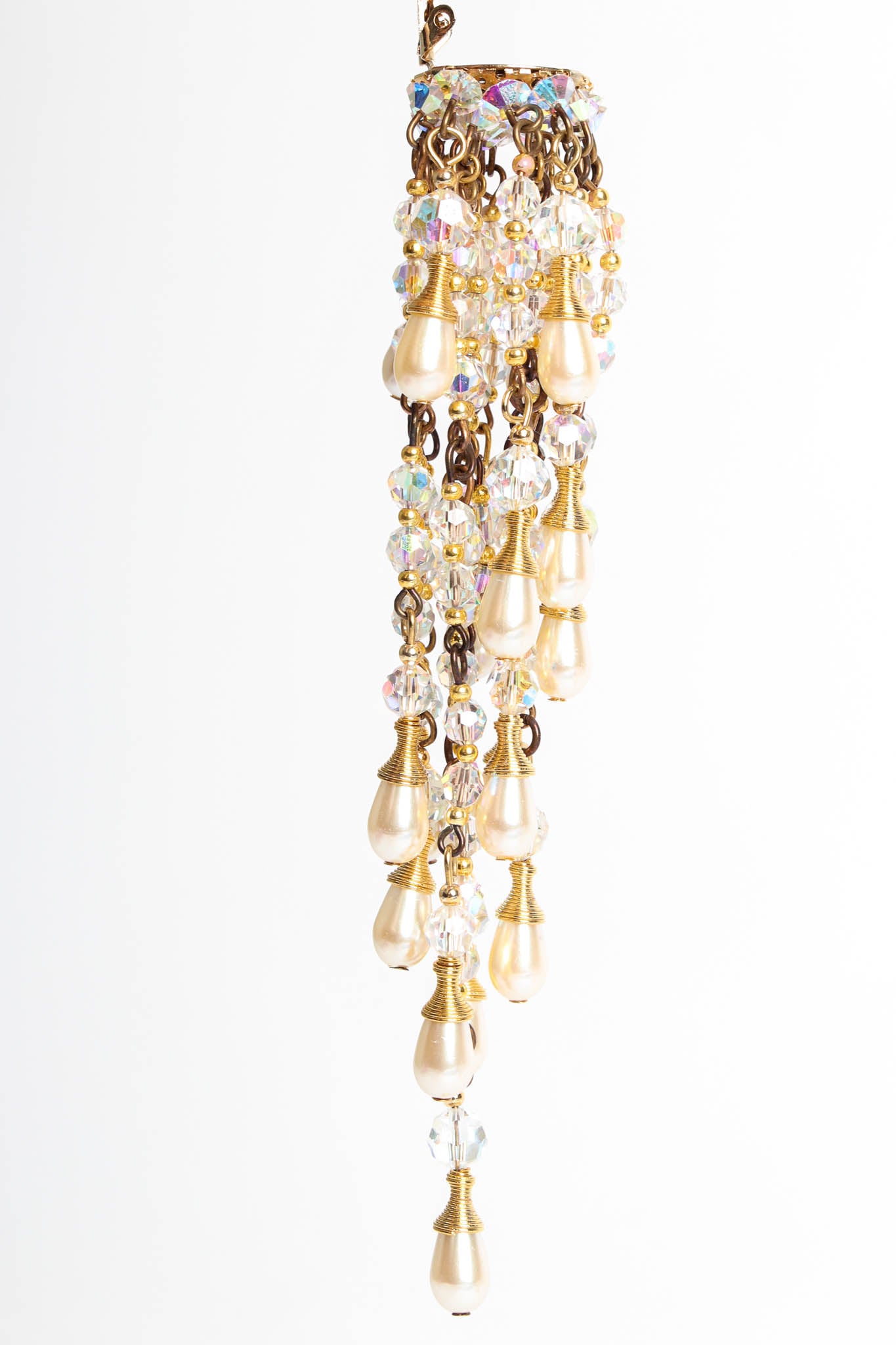 Vintage Simone Edouard Pearl Crystal Cluster Chandelier Earrings dangle straight @ Recess LA