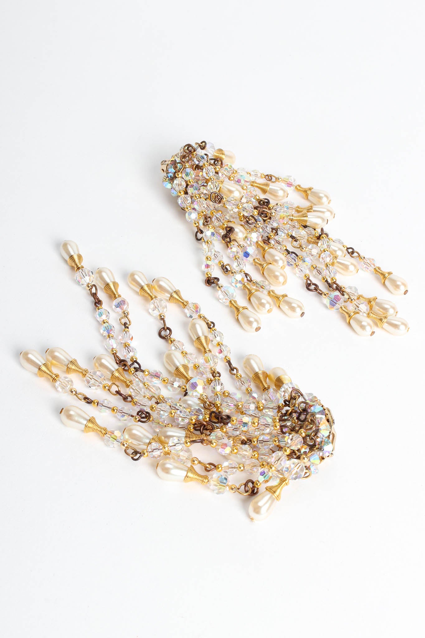 Vintage Simone Edouard Pearl Crystal Cluster Chandelier Earrings diagonal @ Recess LA