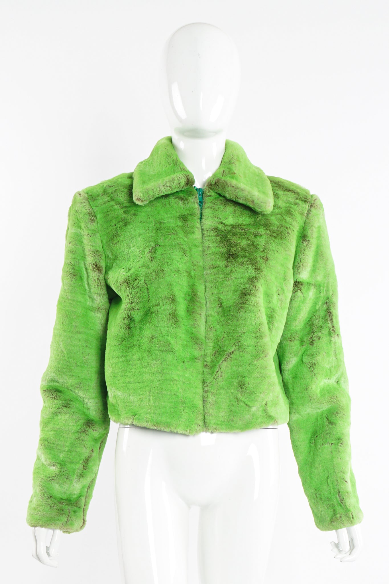 Vintage Sin by Morgan Cooper Lime Faux Fur Collar Jacket on Mannequin front at Recess Los Angeles