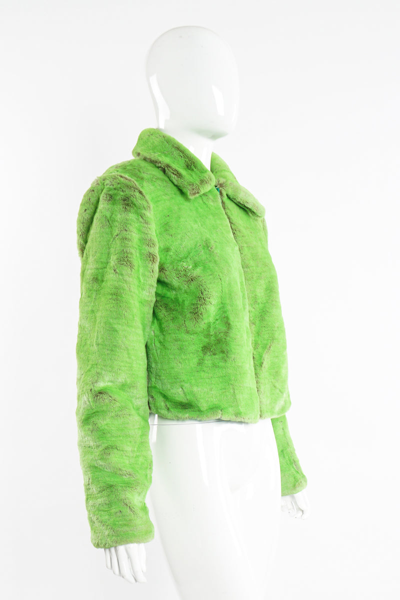 Vintage Sin by Morgan Cooper Lime Faux Fur Collar Jacket on Mannequin side at Recess Los Angeles
