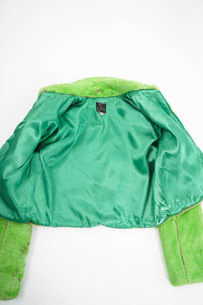 Vintage Sin by Morgan Cooper Lime Faux Fur Collar Jacket lining at Recess Los Angeles