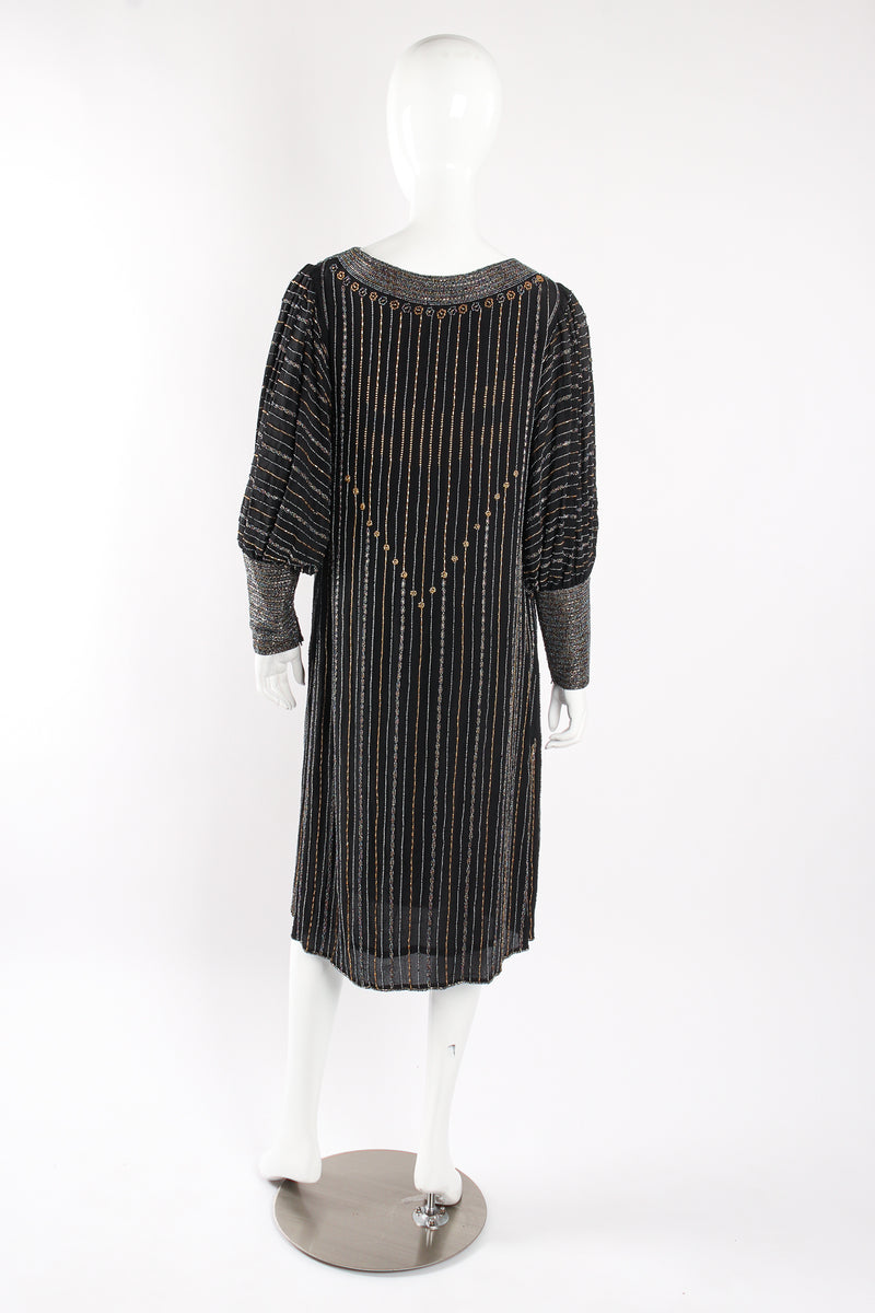 Vintage Sistermax Beaded Striped Silk Shift Dress on mannequin at Recess Los Angeles (back)
