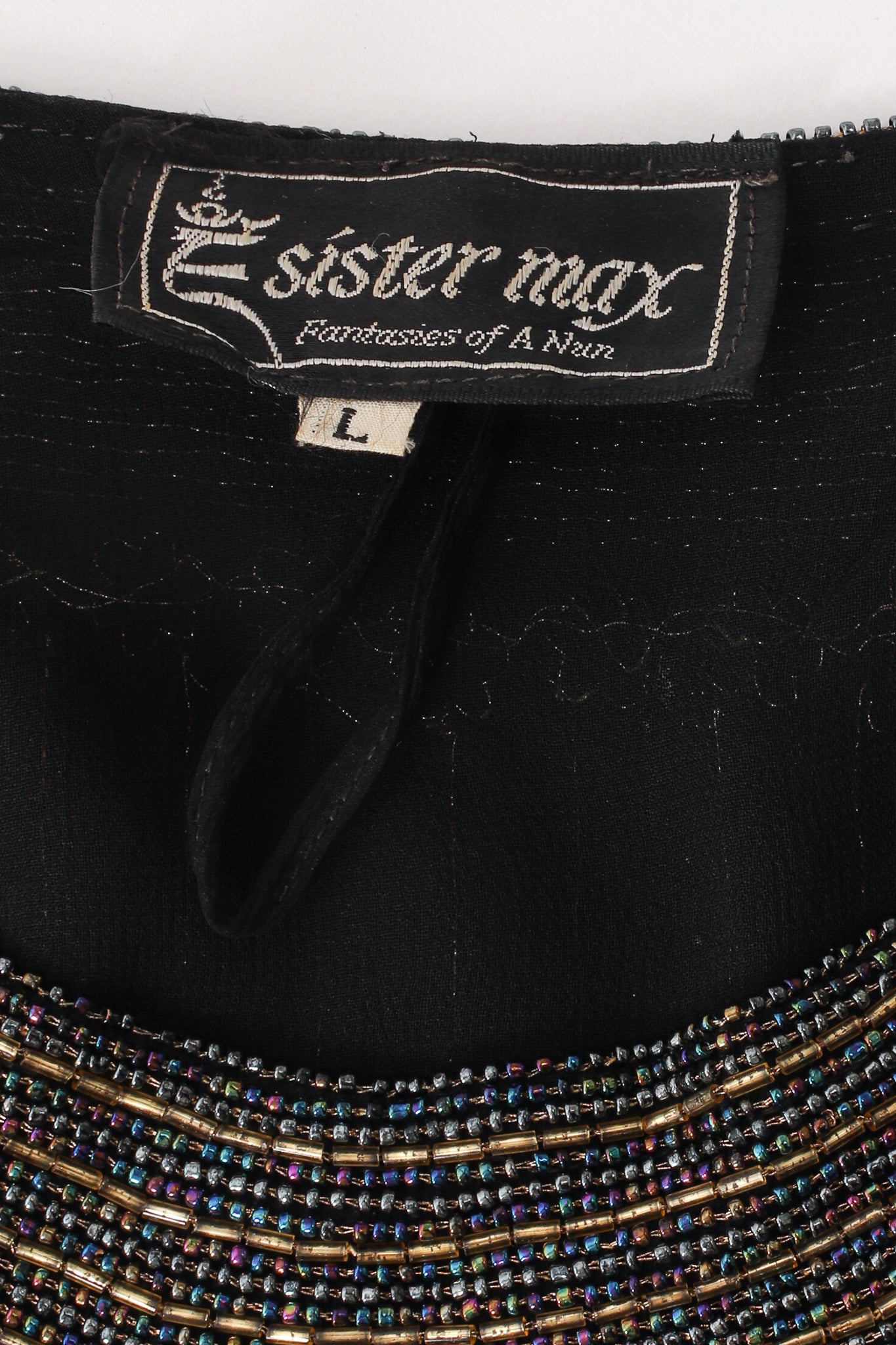 Vintage Sistermax Beaded Striped Silk Shift Dress at Recess Los Angeles (label crop)