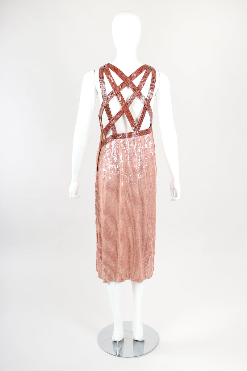 Recess Designer Consignment Vintage Sistermax Snake Trimmed Nude Blush Sequin Dress Los Angeles Resale Mariano Fortuny