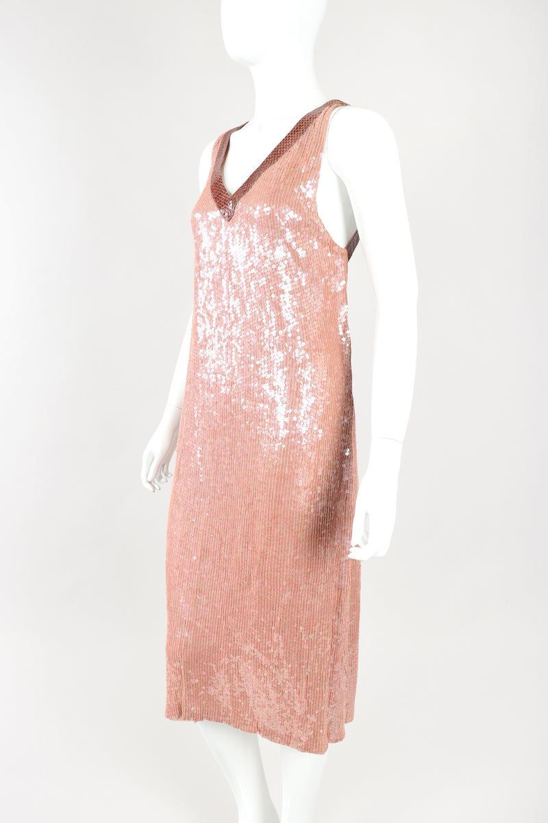 Recess Designer Consignment Vintage Sistermax Snake Trimmed Nude Blush Sequin Dress Los Angeles Resale Mariano Fortuny