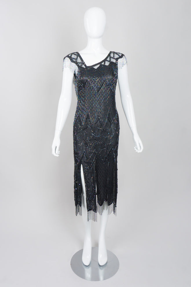 Sistermax Asymmetrical Silk Beaded Fringe Dress