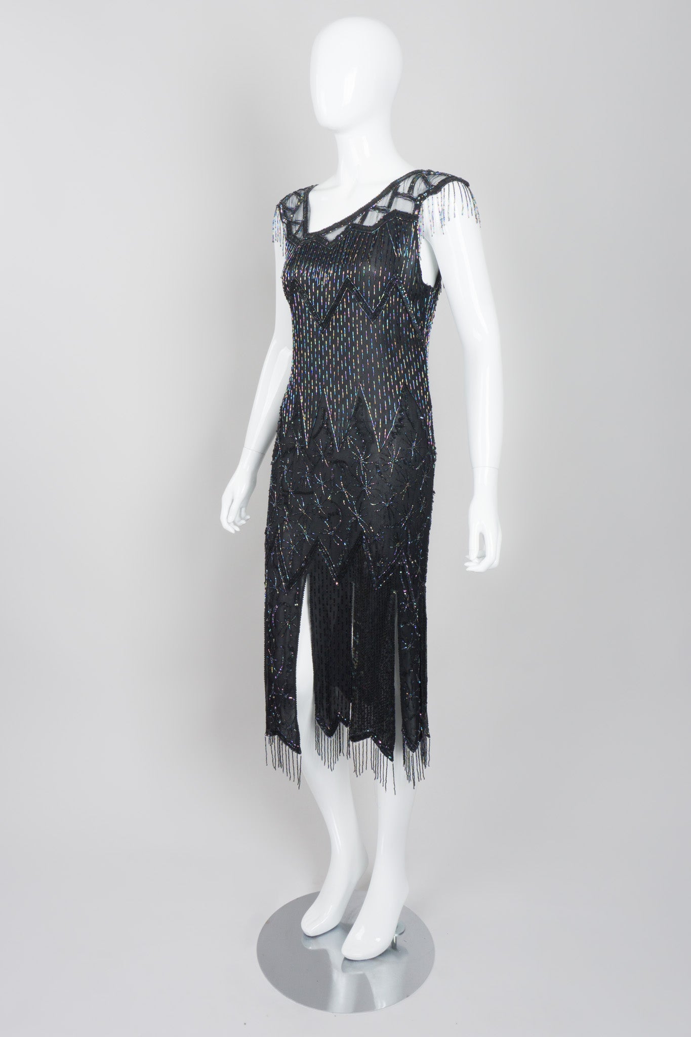 Sistermax Asymmetrical Silk Beaded Fringe Dress