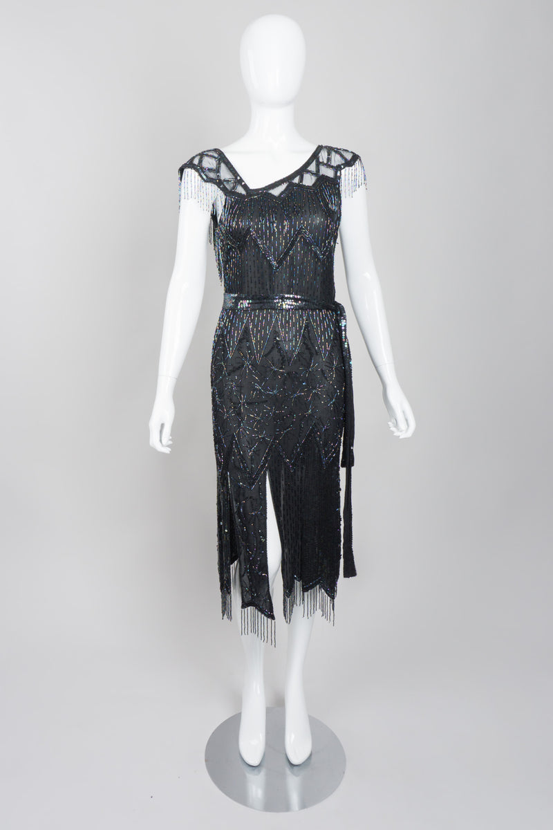 Sistermax Asymmetrical Silk Beaded Fringe Dress