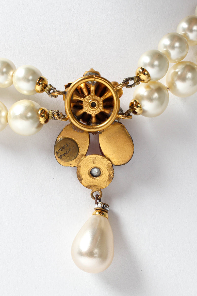 Vintage Sonia Italy Pearl Flower Pendant Necklace Backside Pendant Cartouche at Recess LA