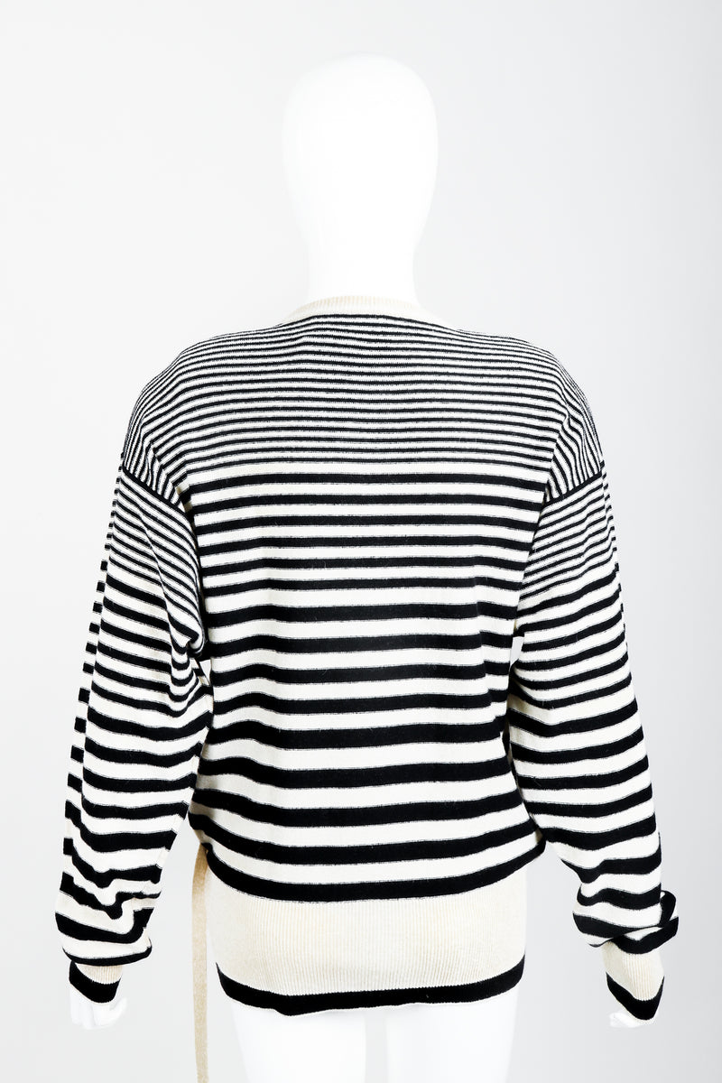 Vintage Sonia Rykiel White Stripe Knit Boyfriend Wrap Sweater on Mannequin back at Recess