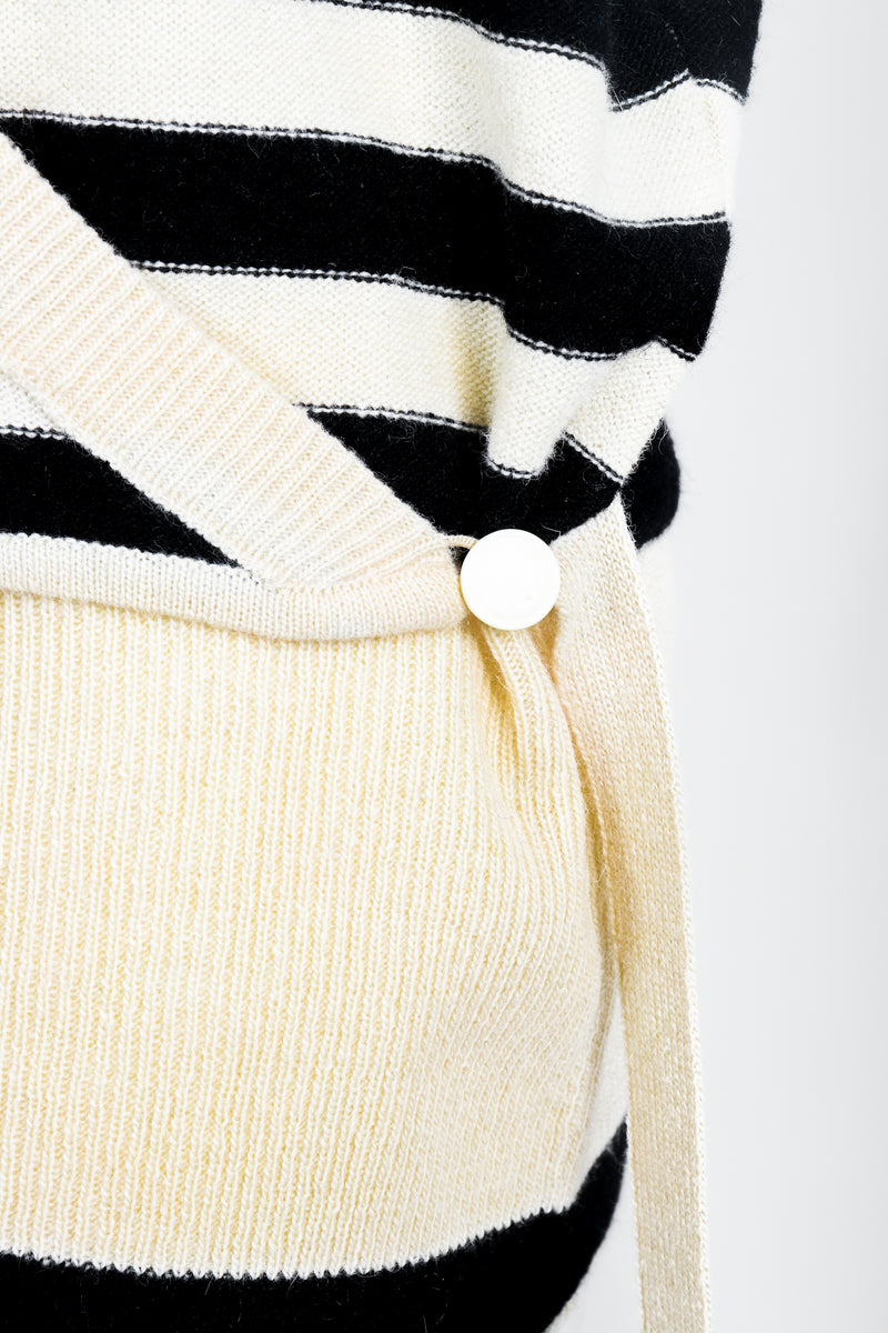 Vintage Sonia Rykiel White Stripe Knit Boyfriend Wrap Sweater on Mannequin faux wrap at Recess