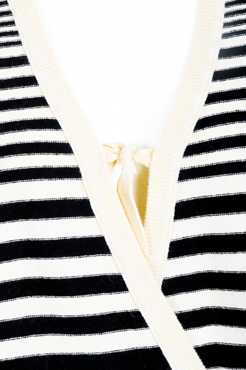 Vintage Sonia Rykiel White Stripe Knit Boyfriend Wrap Sweater on Mannequin front detail at Recess