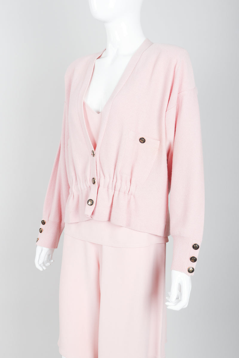 Vintage Sonia Rykiel Baby Pink Camisole Short & Sweater Ensemble on Mannequin side crop