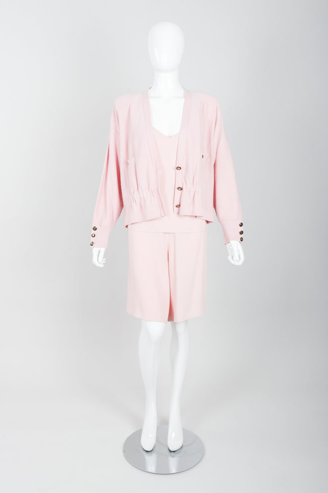 Vintage Sonia Rykiel Baby Pink Camisole Short & Sweater Ensemble on Mannequin front open