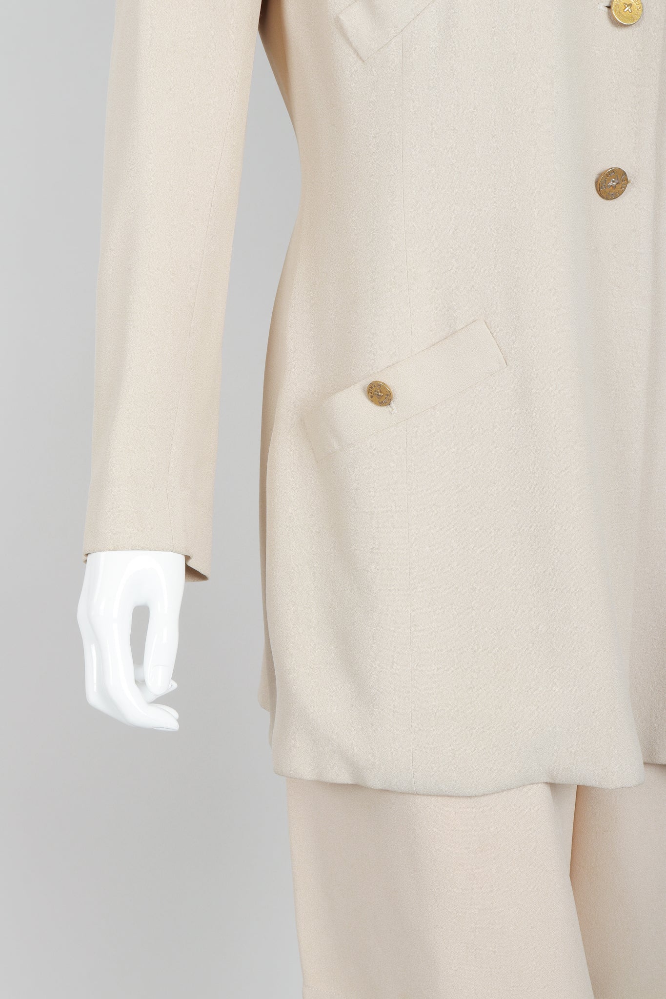 Vintage Sonia Rykiel Sand Crepe Belted Jacket & Short Set on Mannequin crop at Recess