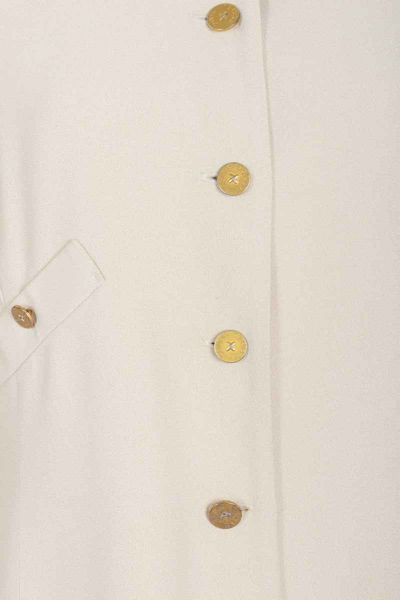 Vintage Sonia Rykiel Sand Crepe Belted Jacket & Short Set on Mannequin front buttons