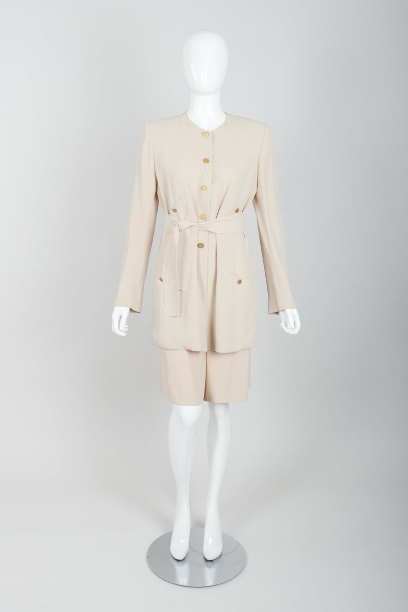Vintage Sonia Rykiel Sand Crepe Belted Jacket & Short Set on Mannequin front at Recess