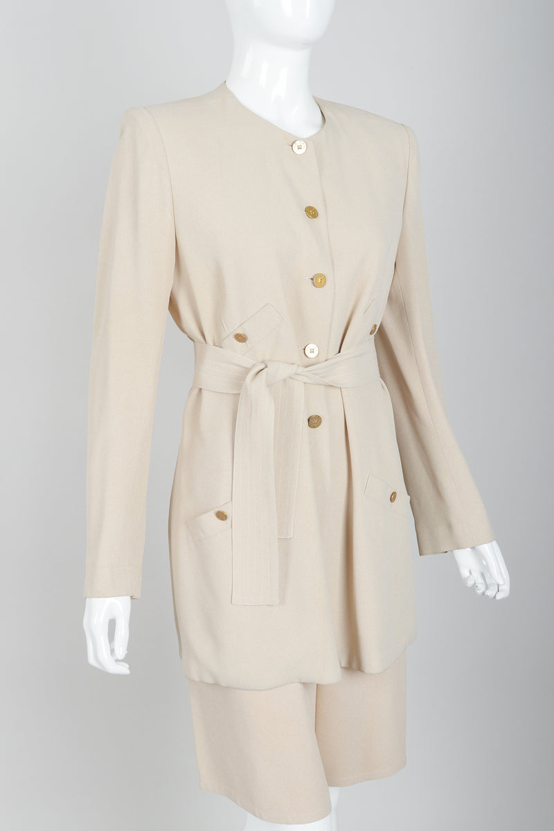 Vintage Sonia Rykiel Sand Crepe Belted Jacket & Short Set on Mannequin angled at Recess