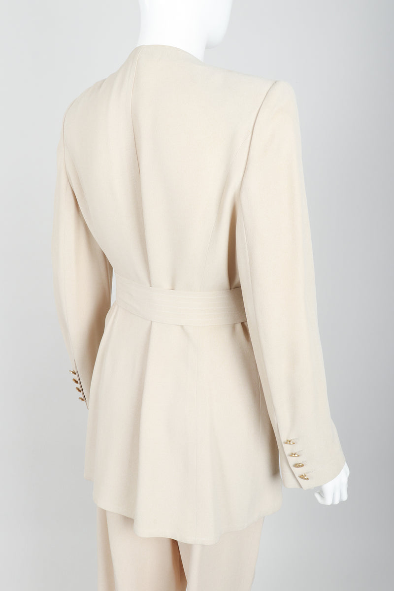 Vintage Sonia Rykiel Sand Crepe Belted Jacket & Short Set on Mannequin back angle at Recess