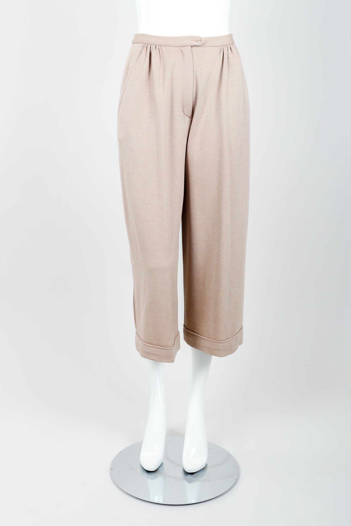 Vintage Sonia Rykiel Taupe Knit Cropped Trouser on Mannequin front at Recess