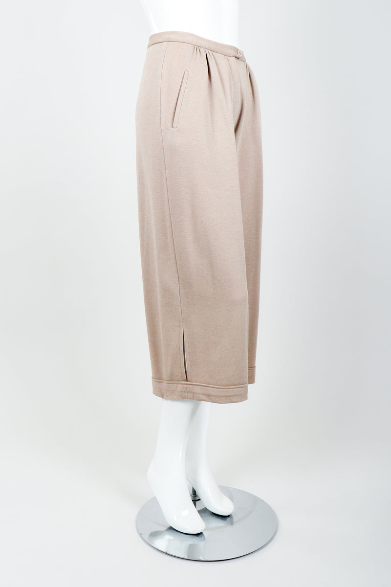 Vintage Sonia Rykiel Taupe Knit Cropped Trouser on Mannequin side at Recess