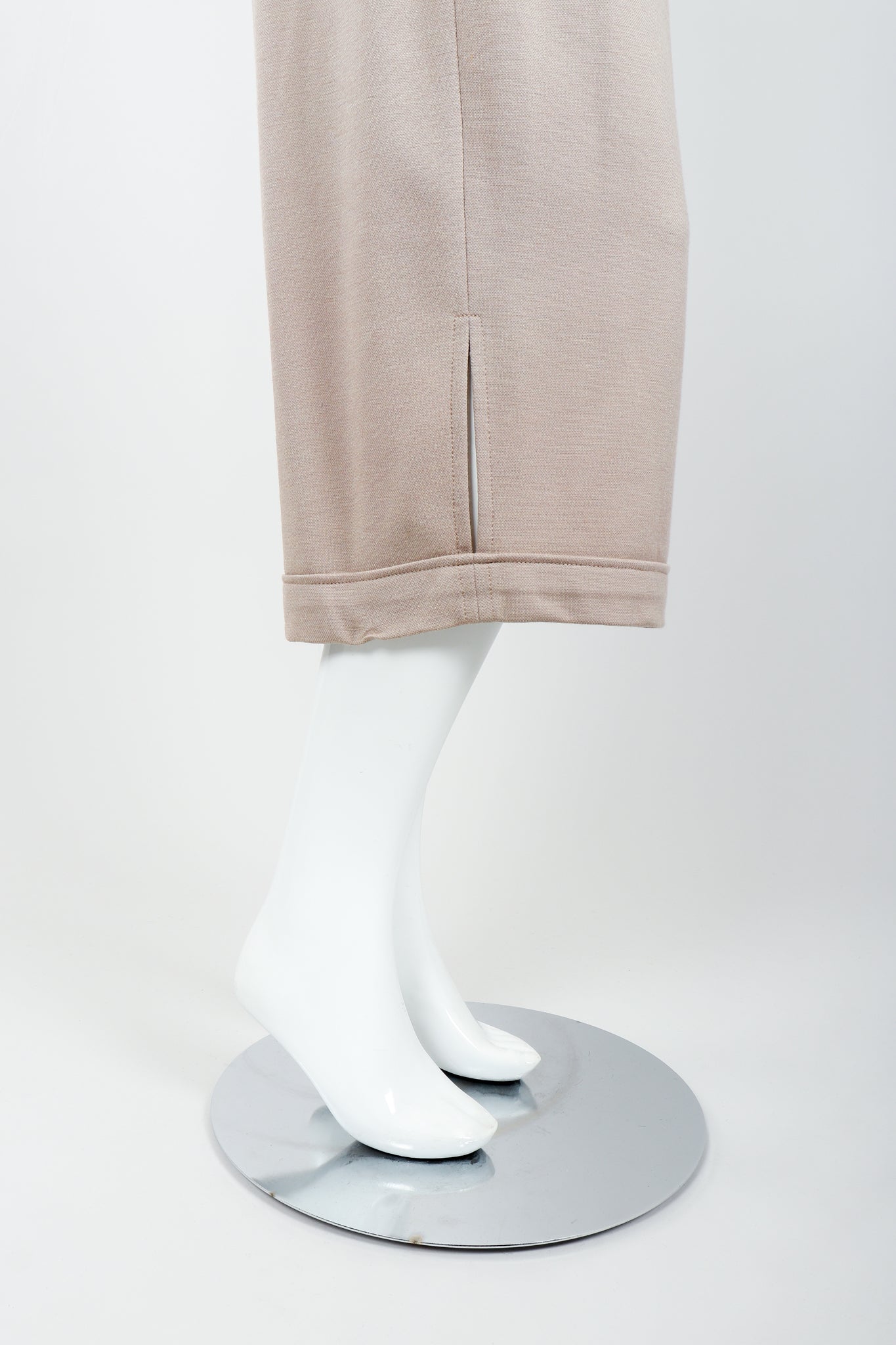 Vintage Sonia Rykiel Taupe Knit Cropped Trouser on Mannequin leg opening at Recess