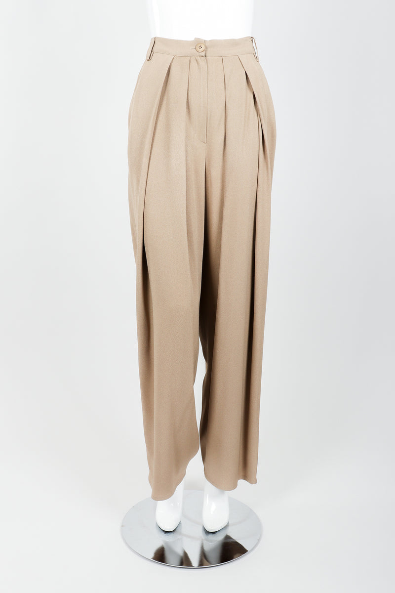 Vintage Sonia Rykiel Taupe Pleated Crepe Pant on Mannequin front at Recess