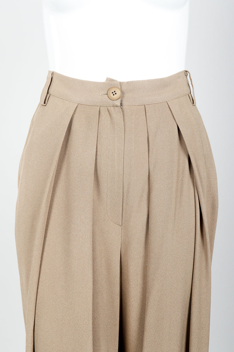 Vintage Sonia Rykiel Taupe Pleated Crepe Pant on Mannequin Pleat detail at Recess