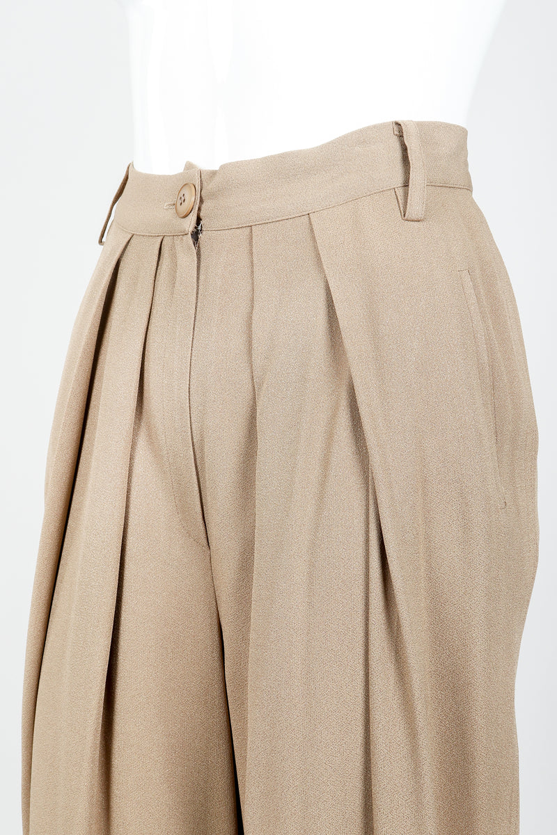 Vintage Sonia Rykiel Taupe Pleated Crepe Pant on Mannequin Pleat detail at Recess
