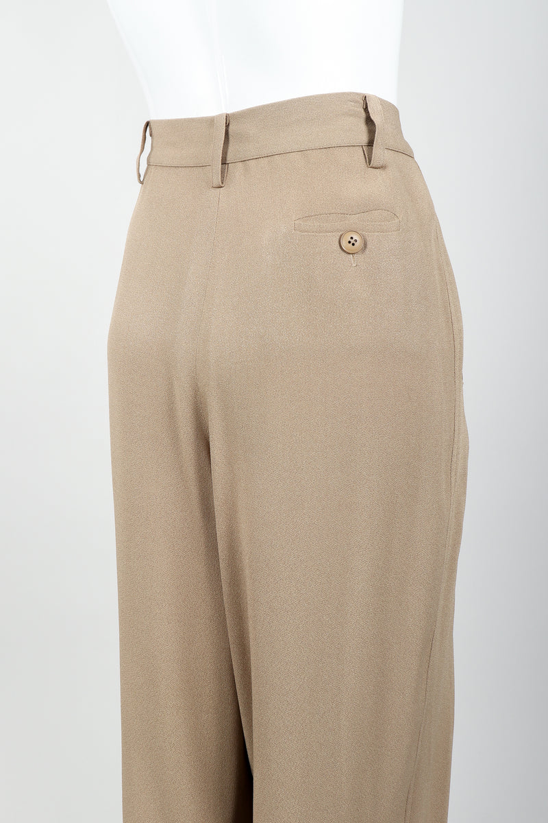 Vintage Sonia Rykiel Taupe Pleated Crepe Pant on Mannequin rear detail at Recess
