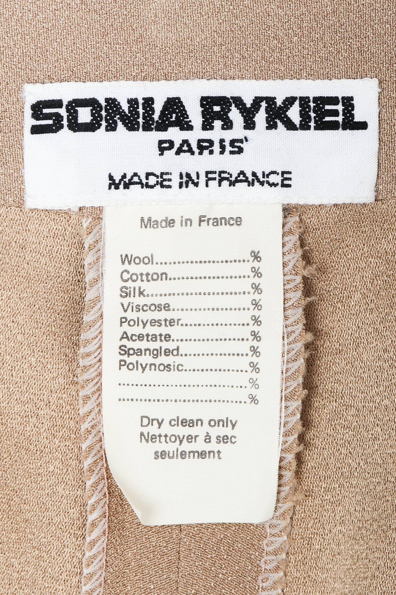 Vintage Sonia Rykiel Label on taupe fabric