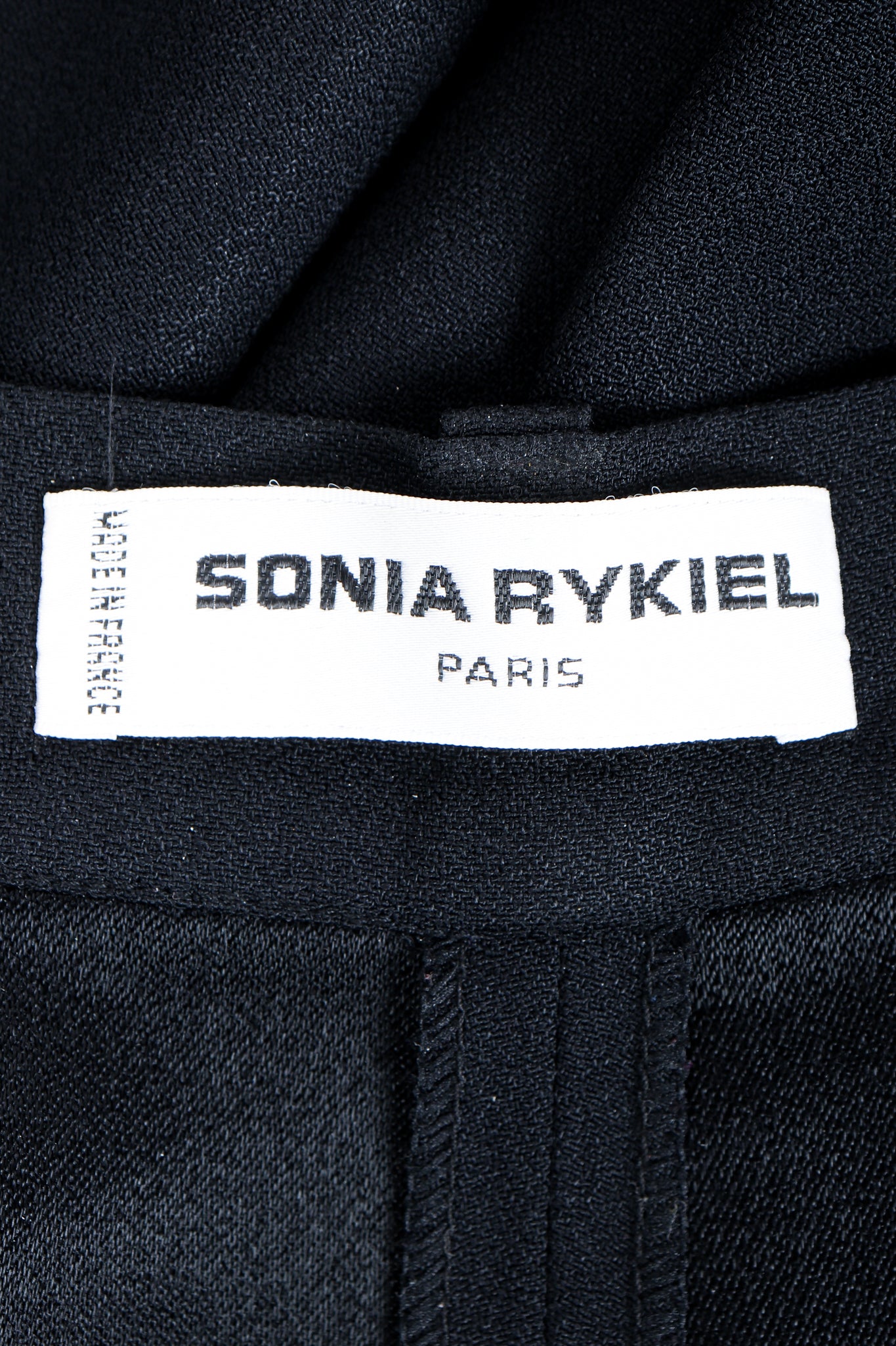 Vintage Sonia Rykiel Crepe Pant Set label on black fabric