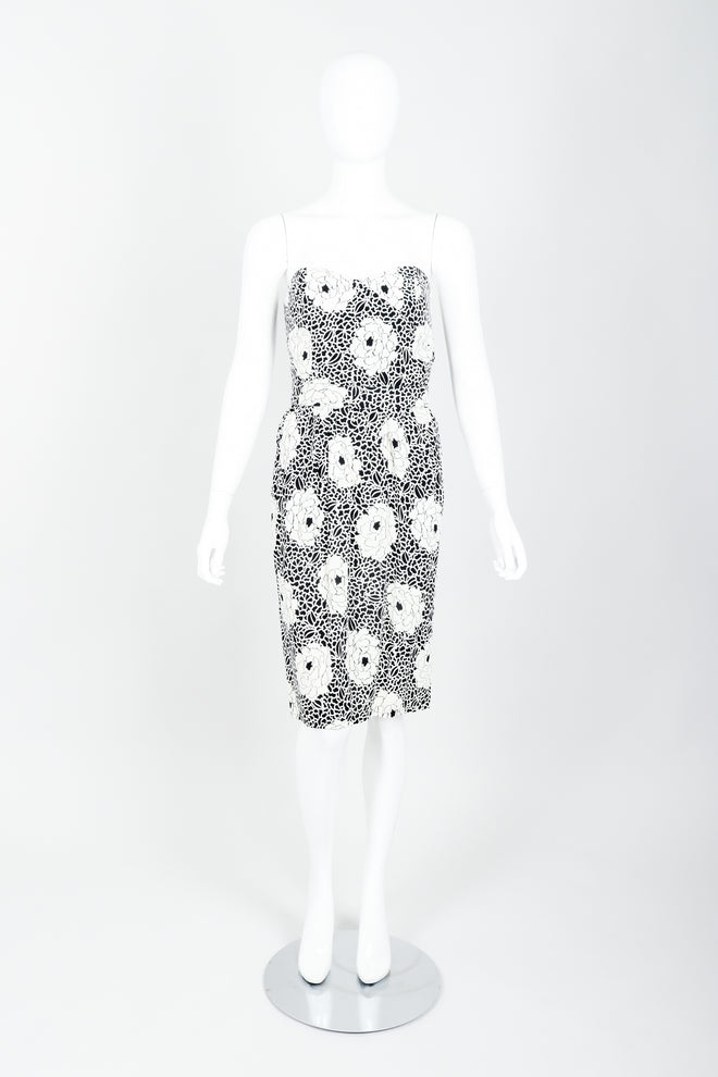 Vintage Sonia Rykiel black white Floral Print Dress on mannequin front at Recess