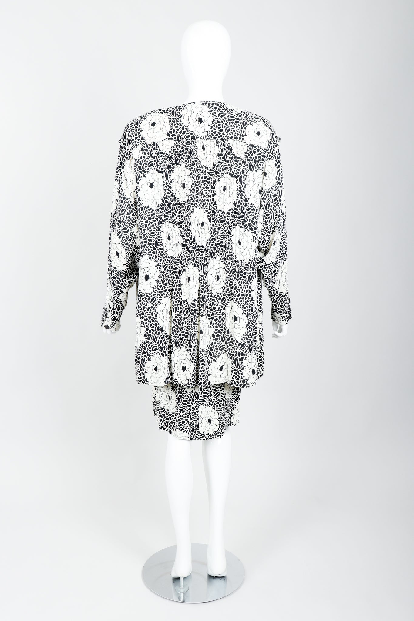 Vintage Sonia Rykiel black white Floral Print Dress & Blouse Set on mannequin back at Recess
