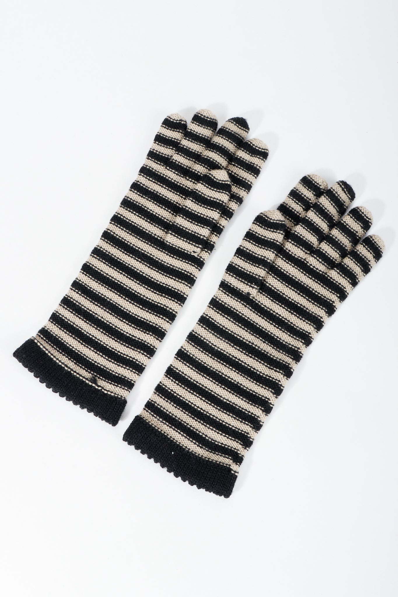 Vintage Sonia Rykiel Beige Stripe Knit Gloves