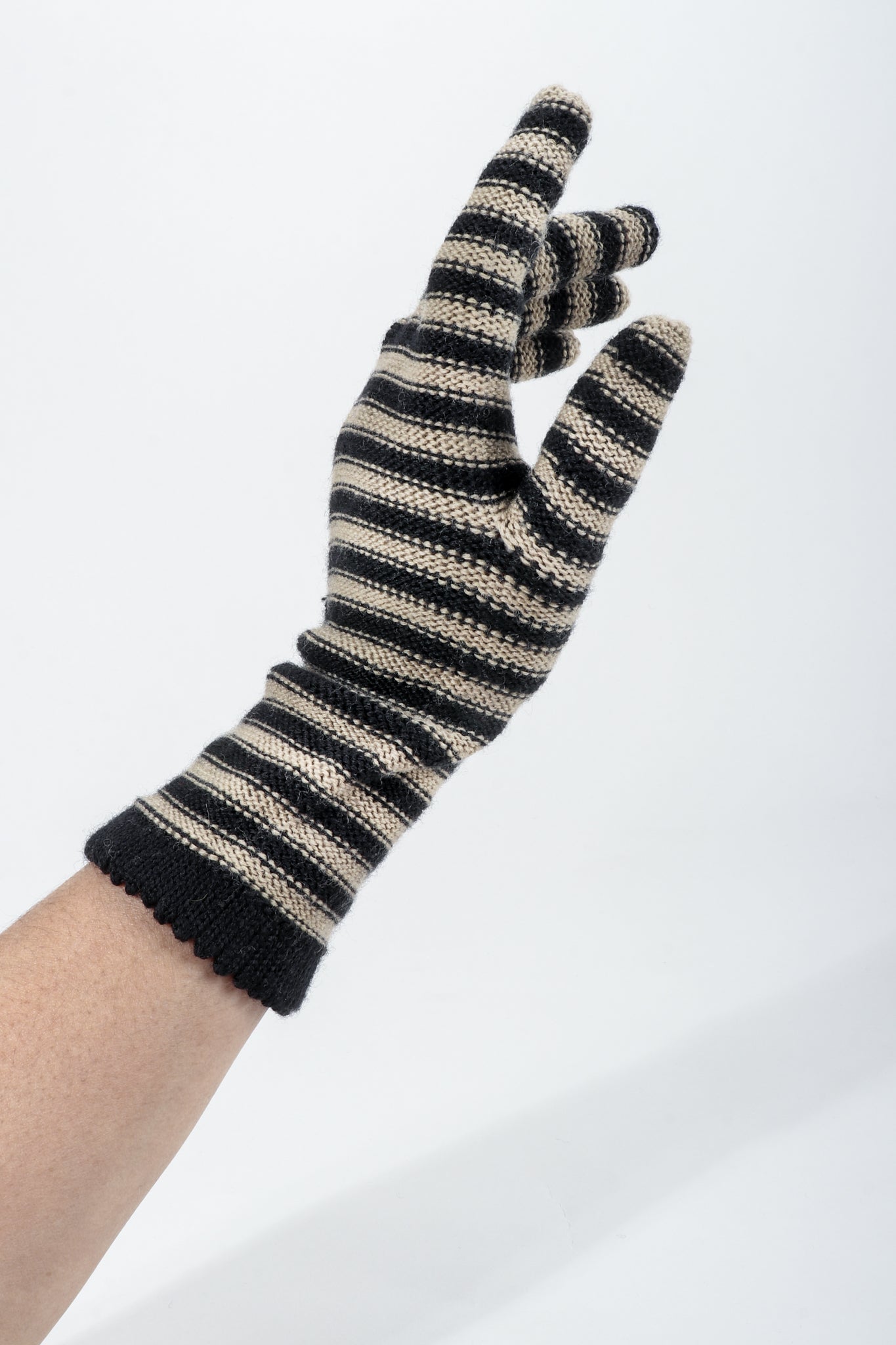 Vintage Sonia Rykiel Beige Stripe Knit Gloves on hand at Recess Los Angeles