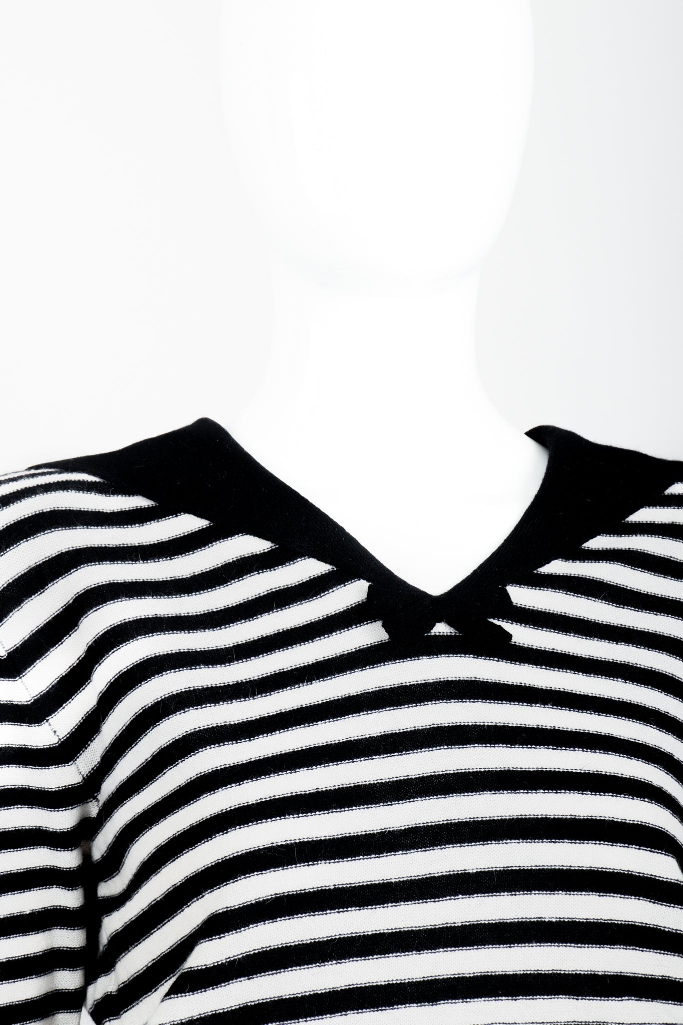 Vintage Sonia Rykiel White Stripe Knit Sailor Sweater on Mannequin neckline at Recess