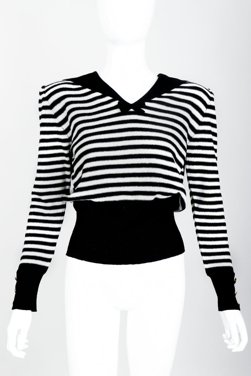 Vintage Sonia Rykiel White Stripe Knit Sailor Sweater on Mannequin front at Recess