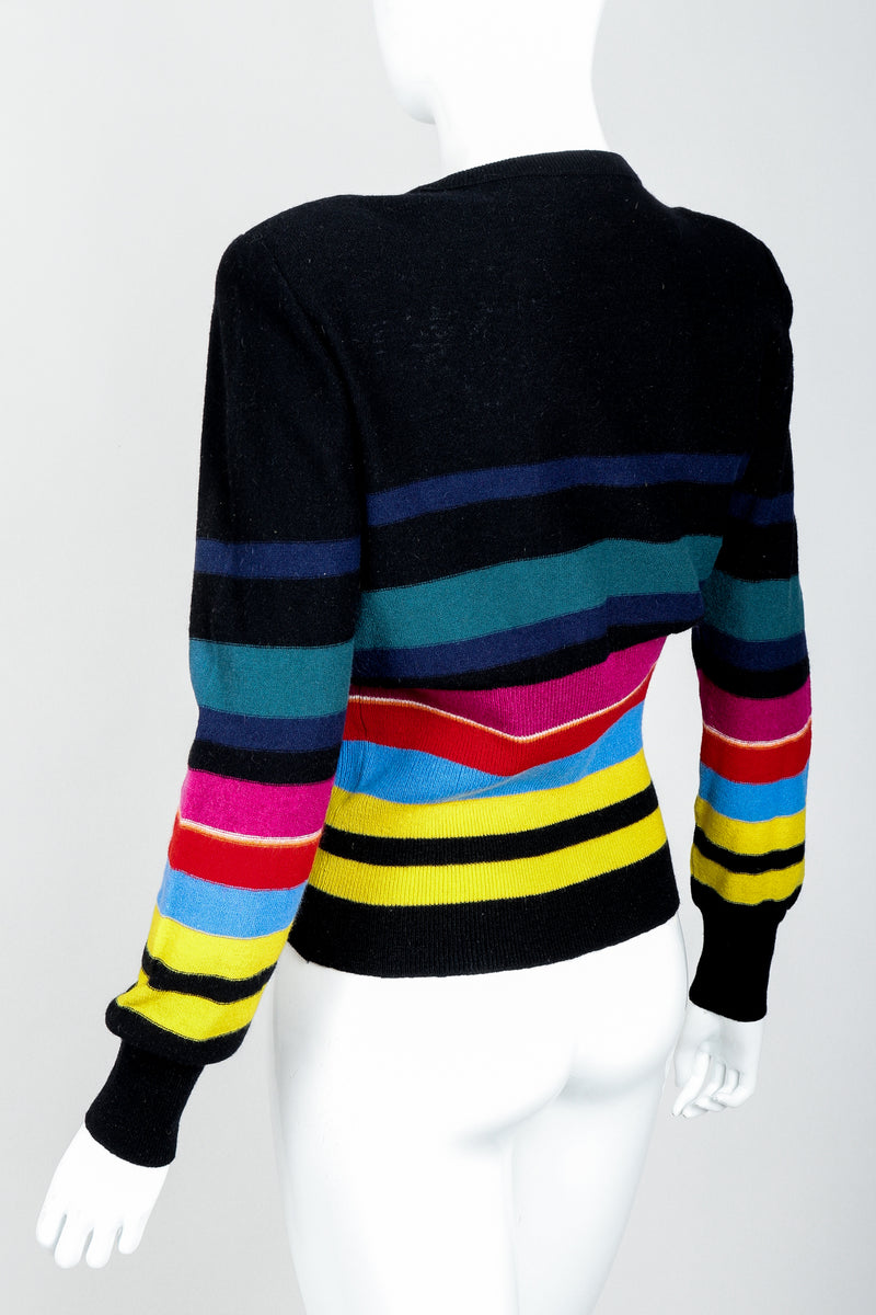 Vintage Sonia Rykiel Rainbow Striped Knit Bow Sweater on Mannequin back angle at Recess