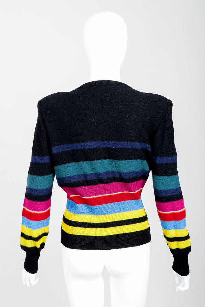 Vintage Sonia Rykiel Rainbow Striped Knit Bow Sweater on Mannequin back at Recess